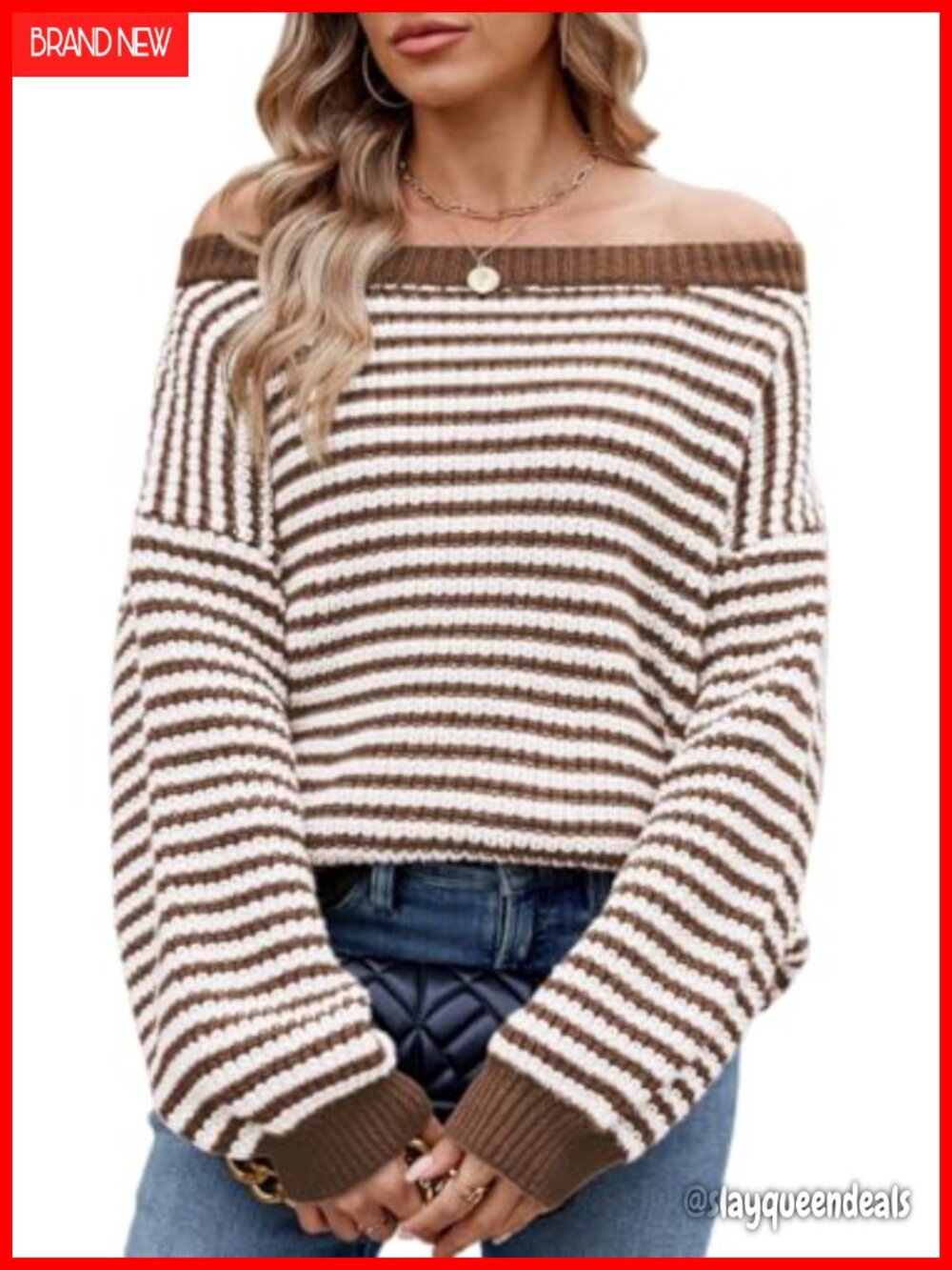 Oversized Striped Sweater Loose Knit Pullover Long Sleeve Crew Neck